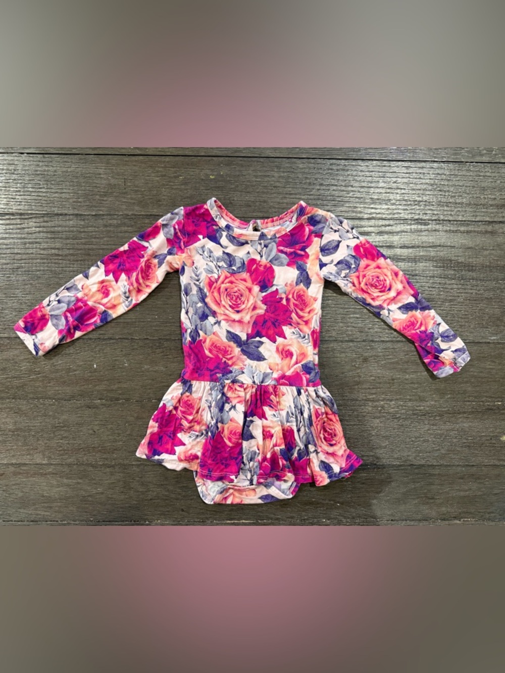 Little Bum Bums Floral Long Sleeve Baby Dress - Pink & Purple Roses